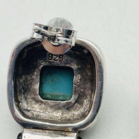 Turquoise Stud Earrings Southwestern Style Marked Sterling Silver 925 - Picture 4 of 6